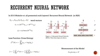 word vectors
Loss Function: Cross Entropy
Measurement of the Model
In 2010 Mokolov et. all presented multi layered Recurrent Neural Network (in NLP)
 