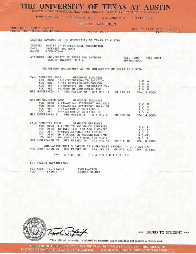Ut Austin Official Transcript Request