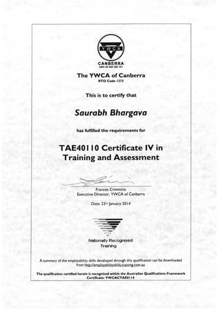 Certificate Saurabh Bhargava