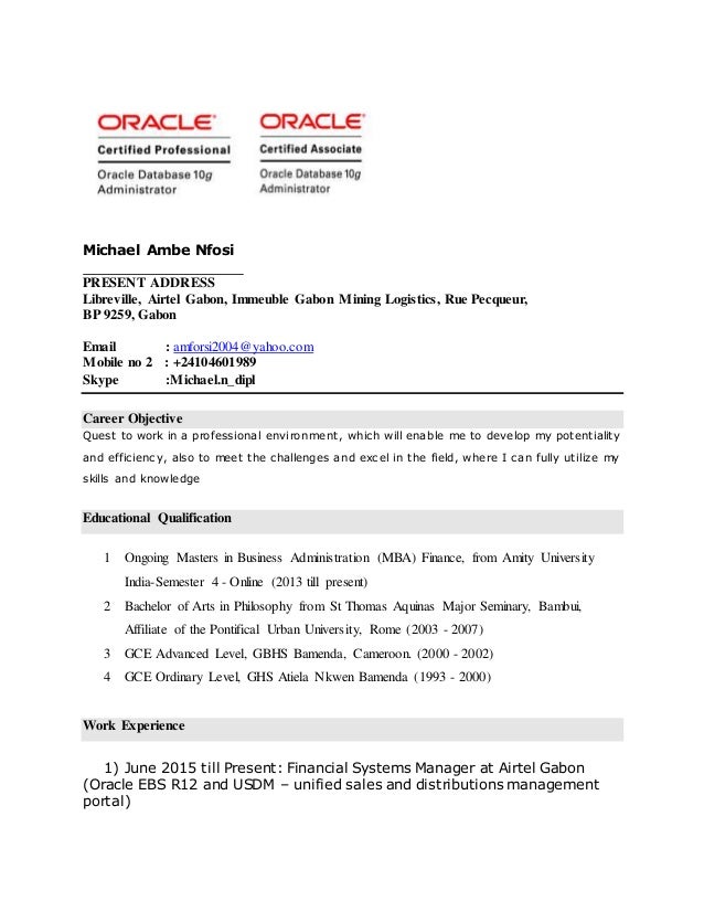 Doc in oracle professional resume