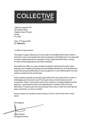 Reference letter from Collective Apparel