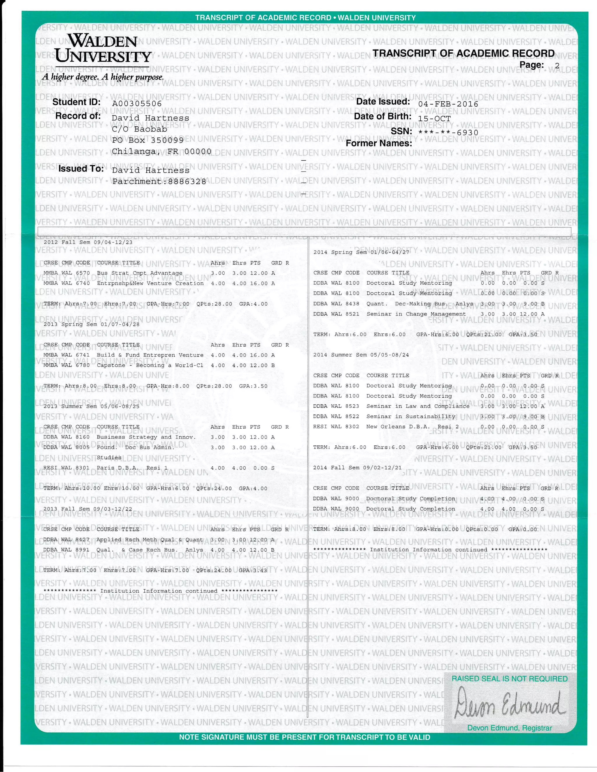 MBA Graduate transcript | PDF