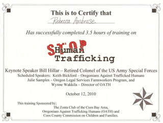 Stop Human Trafficking Completion Certificate