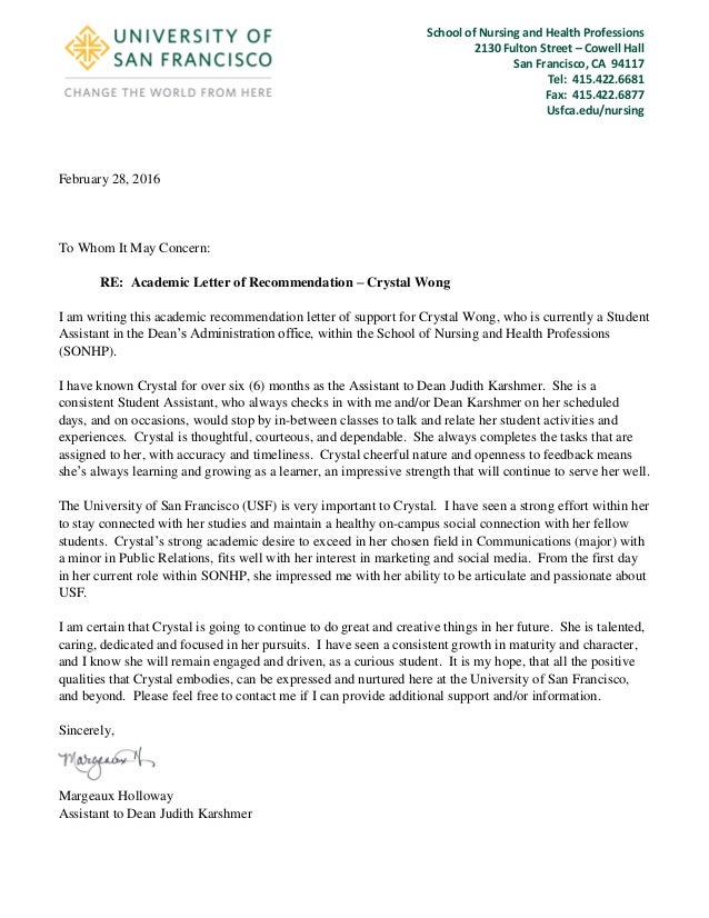 crystal wong letter of recommendation 02 28 2016 university of san francisco letter of recommendation
