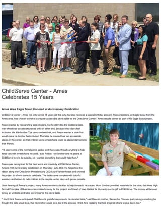 ChildServe Center Ames Celebrates 15 years