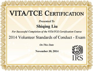Standards certificate