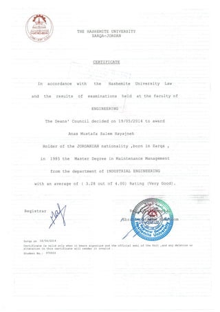 MSc certificate