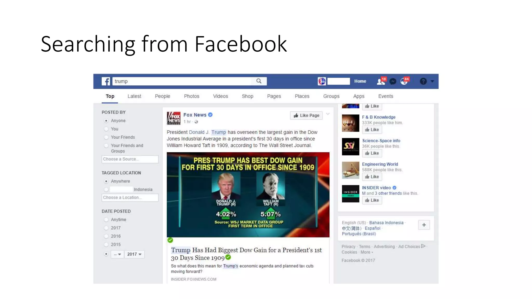 Searching from Facebook
 