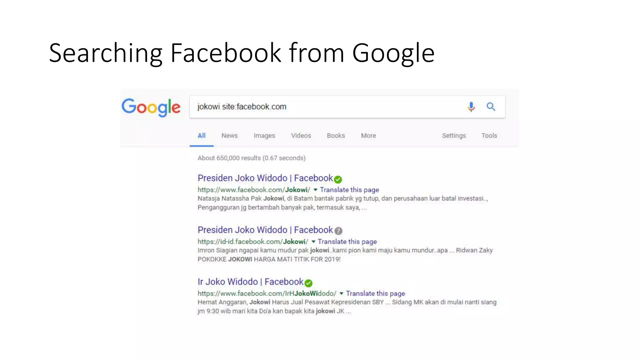 Searching Facebook from Google
 
