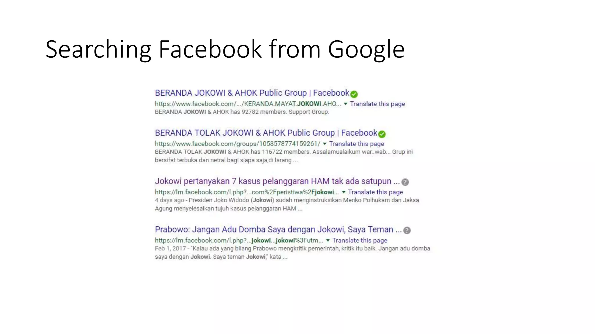 Searching Facebook from Google
 