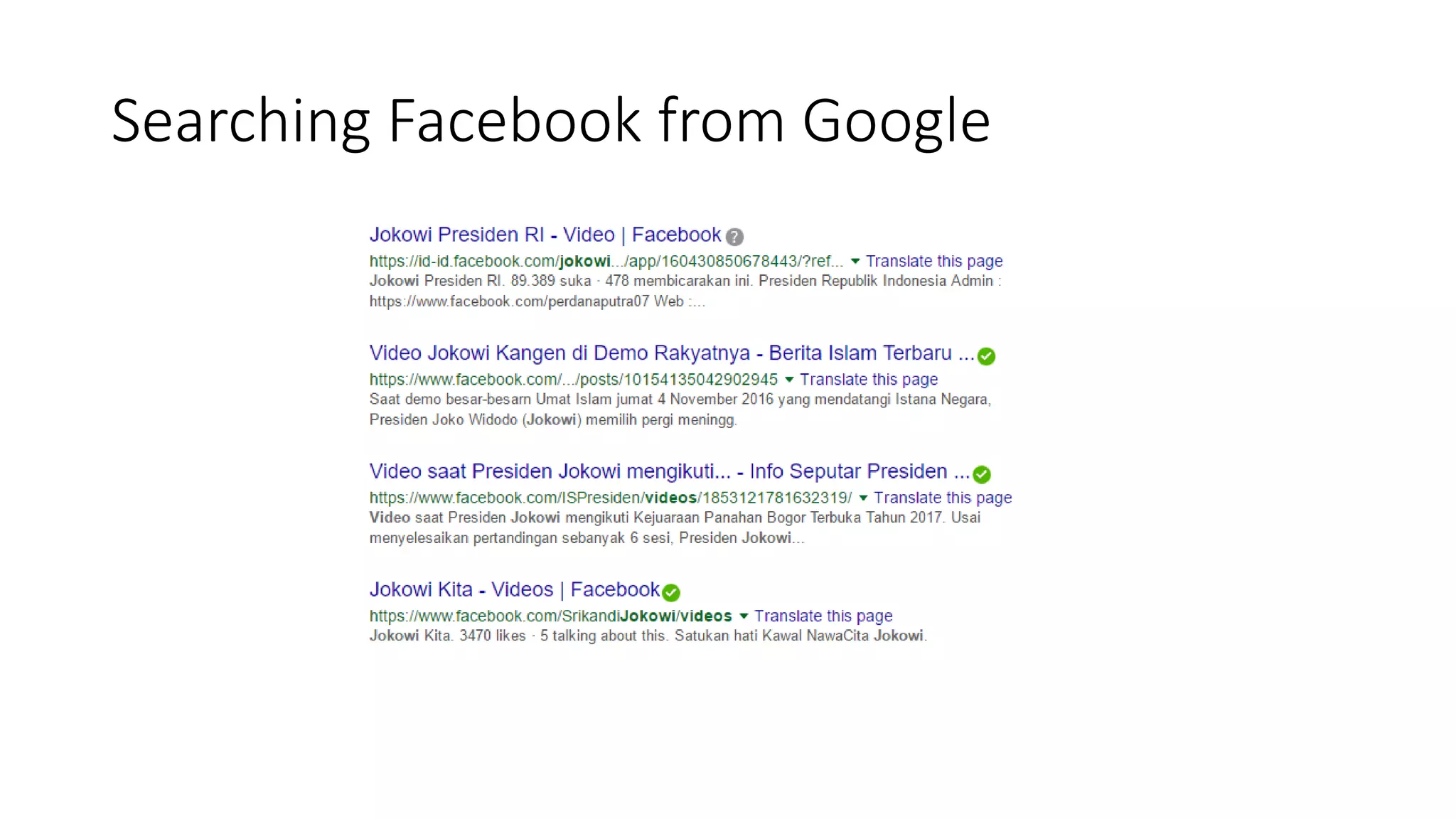 Searching Facebook from Google
 