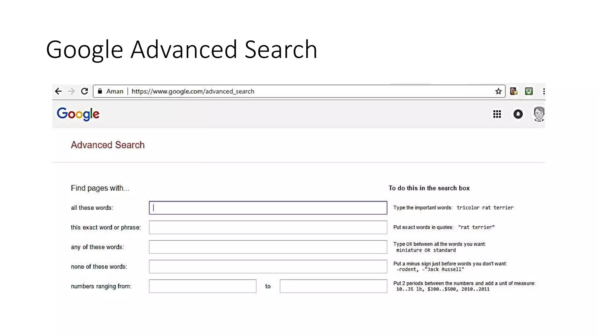 Google Advanced Search
 