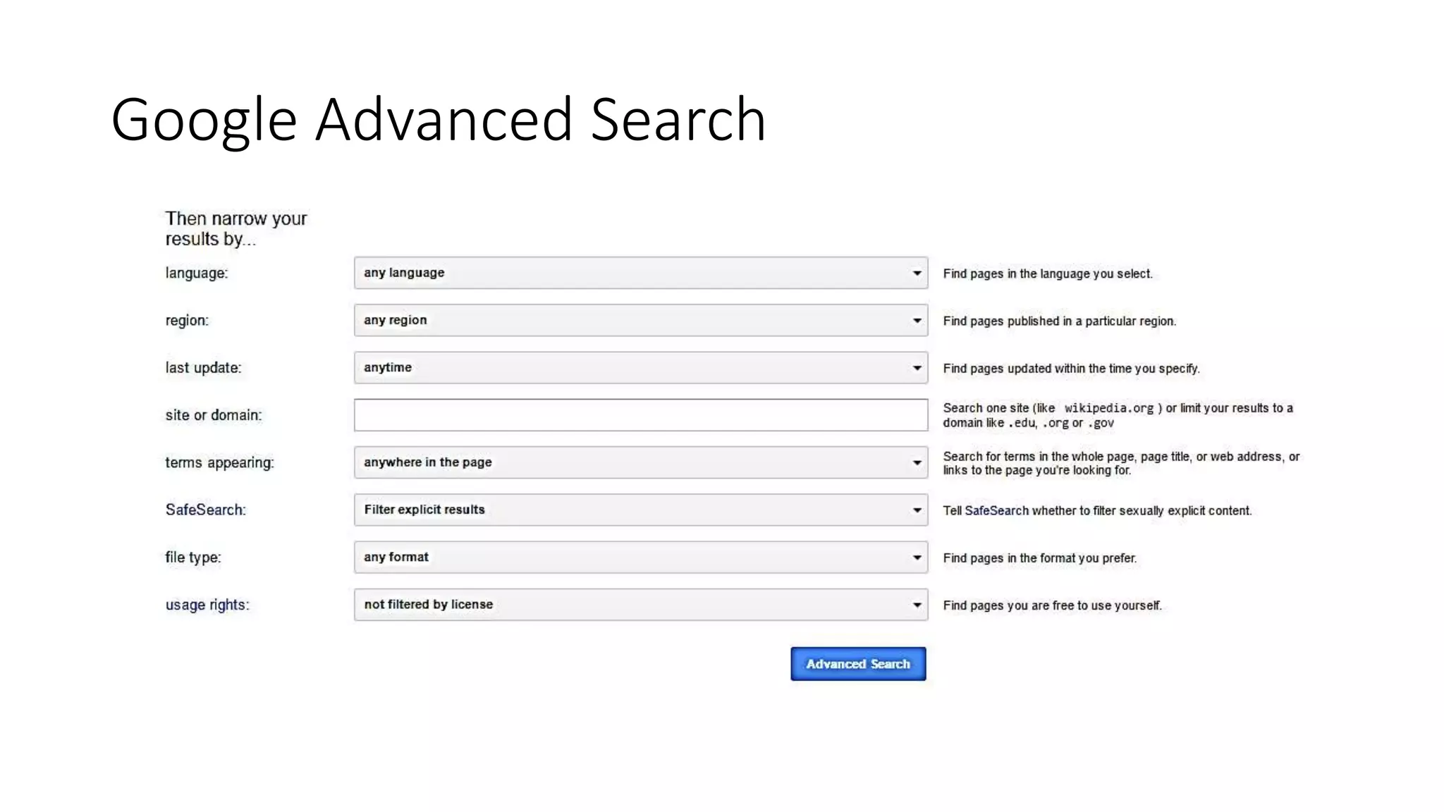 Google Advanced Search
 