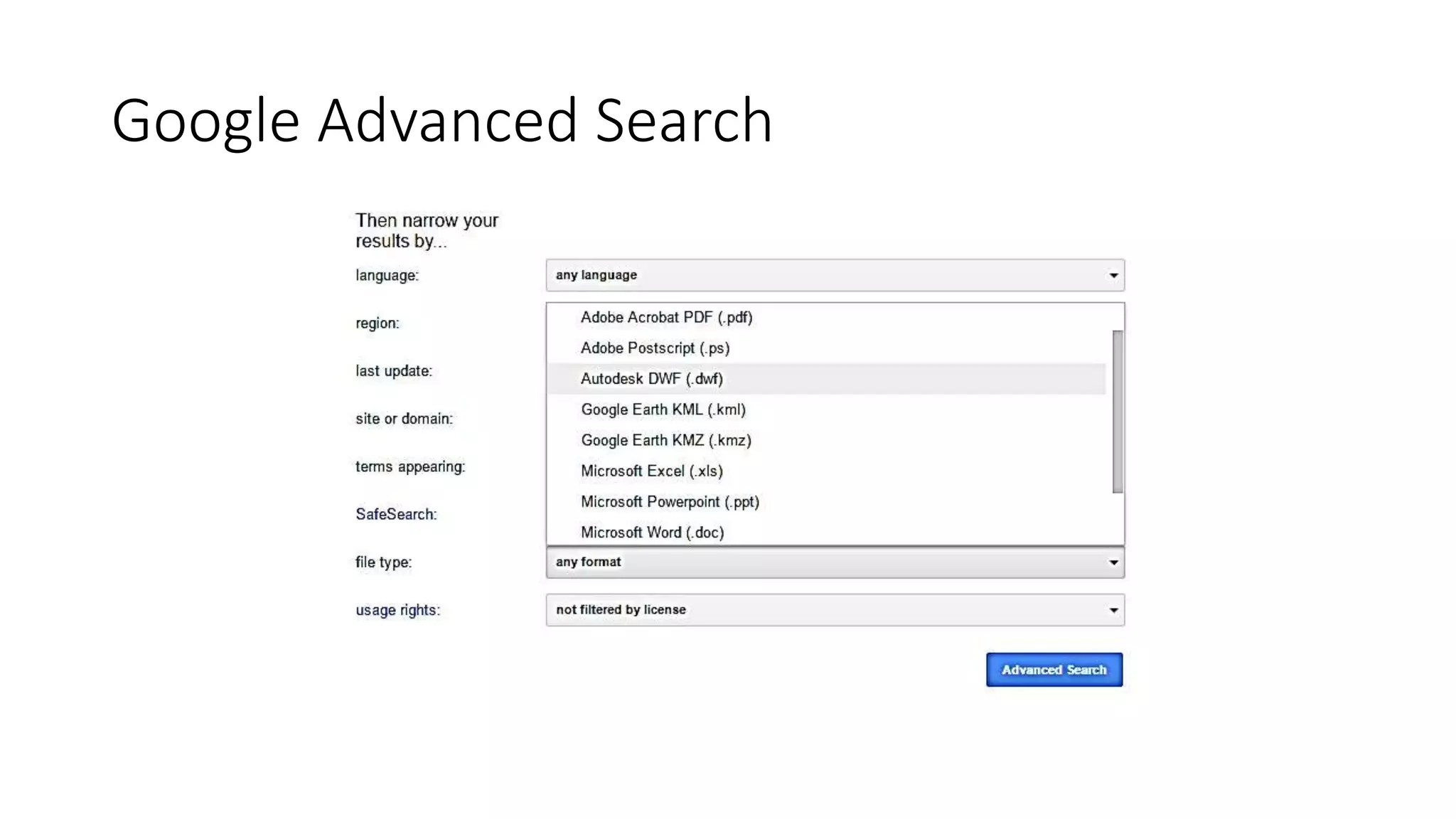 Google Advanced Search
 