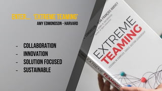 Enter…. ‘extreme teaming’
Amy Edmondson - Harvard
‒ Collaboration
‒ Innovation
‒ Solution focused
‒ Sustainable
 