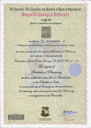 b.pharm degree certificate
