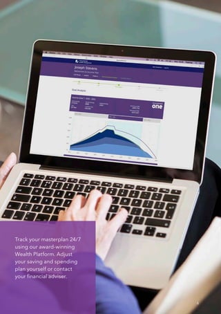 Track your masterplan 24/7
using our award-winning
Wealth Platform. Adjust
your saving and spending
plan yourself or contact
your financial adviser.
6
 