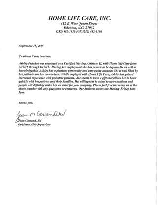Home life care edenton letter of recommendation