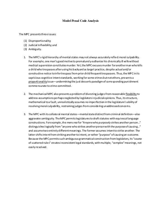 Model Penal Code Analysis Model penal code analysis