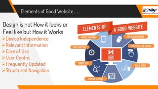 Elements of Good Website….
Design is not How it looks or
Feel like but How it Works
Device Independence
Relevant Information
Ease of Use
User Centric
Frequently Updated
Structured Navigation
 