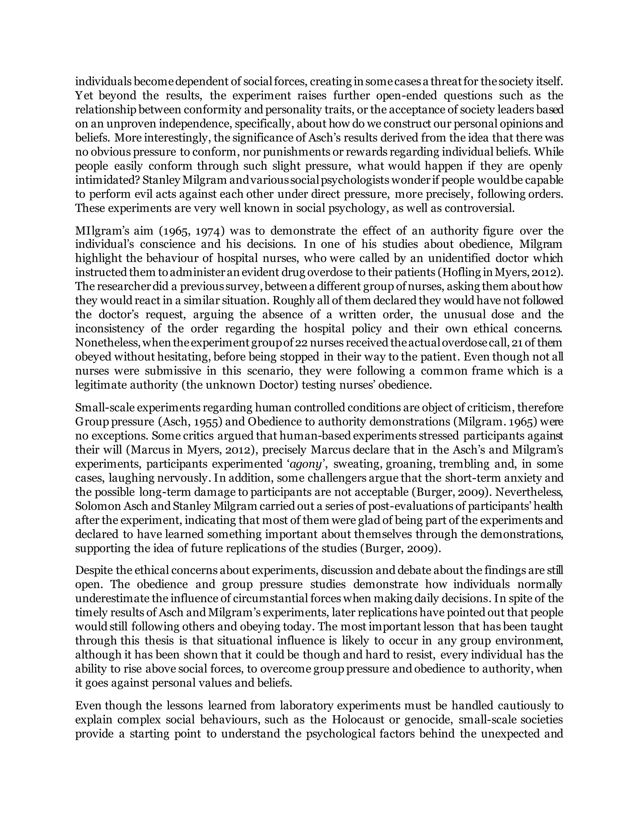 Group Pressure & Obedience to Authority | DOCX | Science