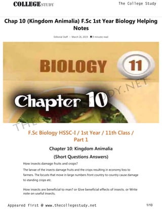 4 chap 10 (kingdom animalia) f.sc 1st year biology helping notes | PDF
