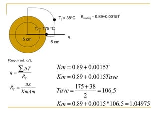 5 cm 5 cm T 2  = 38  C T 1  = 175   C K coating  = 0.89+0.0015T q Required: q/L 