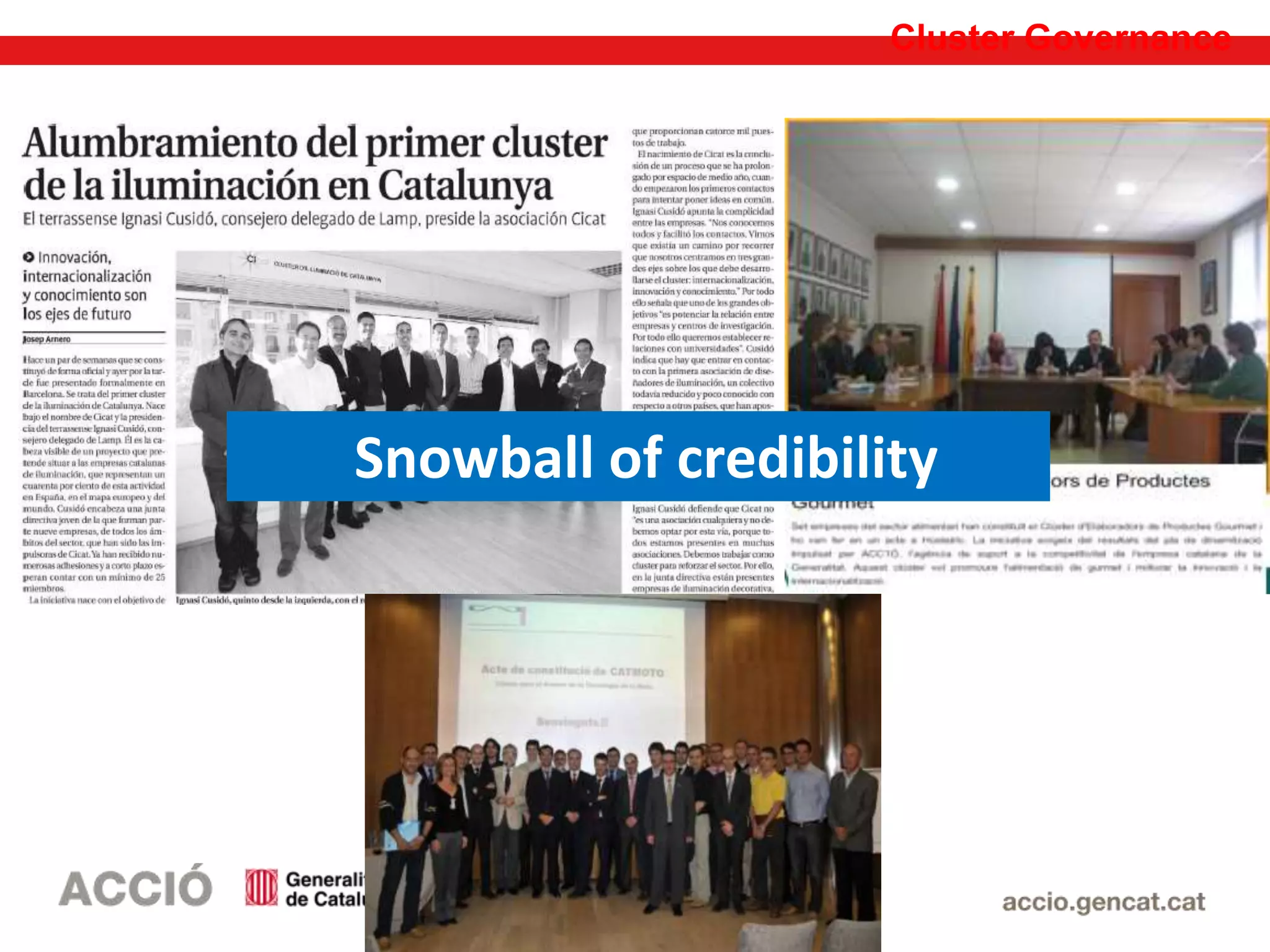 Cluster Governance
Snowball of credibility
 