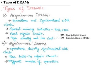 • Types of DRAMs
• RAS - Row Address Strobe
• CAS - Column Address Strobe
 