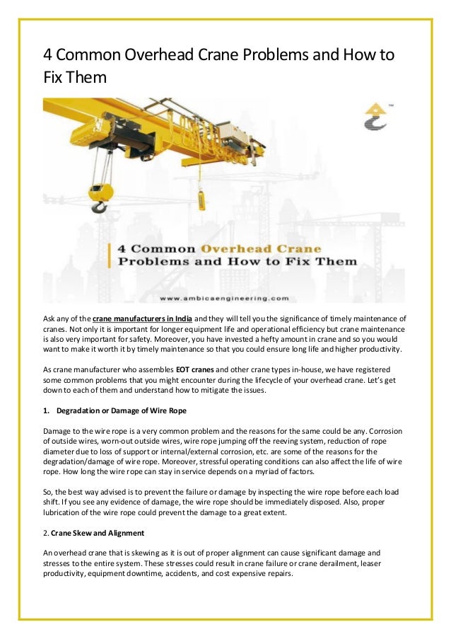 Common Problems with Overhead Crane and Solutions to Fix Them