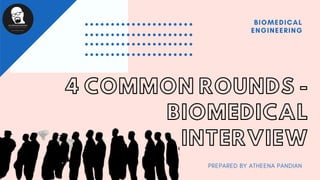 4 COMMON ROUNDS -
BIOMEDICAL
INTERVIEW
BIOMEDICAL
ENGINEERING
PREPARED BY ATHEENA PANDIAN
 