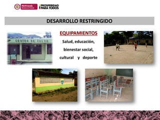 100MILviviendas
Haciendo casas, cambiamos vidas
DESARROLLO RESTRINGIDO
EQUIPAMIENTOS
Salud, educación,
bienestar social,
cultural y deporte
 