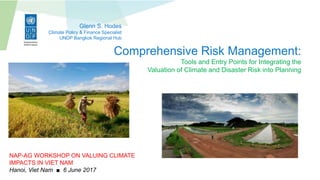 Comprehensive Risk Management:
Tools and Entry Points for Integrating the
Valuation of Climate and Disaster Risk into Planning
Glenn S. Hodes
Climate Policy & Finance Specialist
UNDP Bangkok Regional Hub
NAP-AG WORKSHOP ON VALUING CLIMATE
IMPACTS IN VIET NAM
Hanoi, Viet Nam ■ 6 June 2017
 