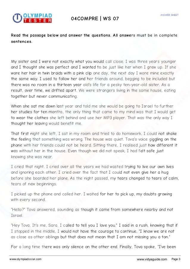 grade 4 english worksheets on comprehension set 01