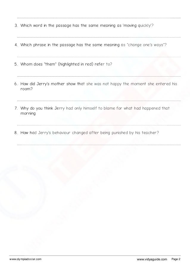 Grade 4 English Worksheets On Comprehension Set 01