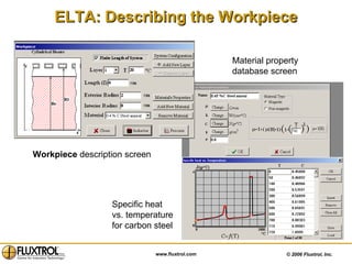 ELTA: Describing the Workpiece Material property database screen Specific heat vs. temperature for carbon steel Workpiece  description screen 