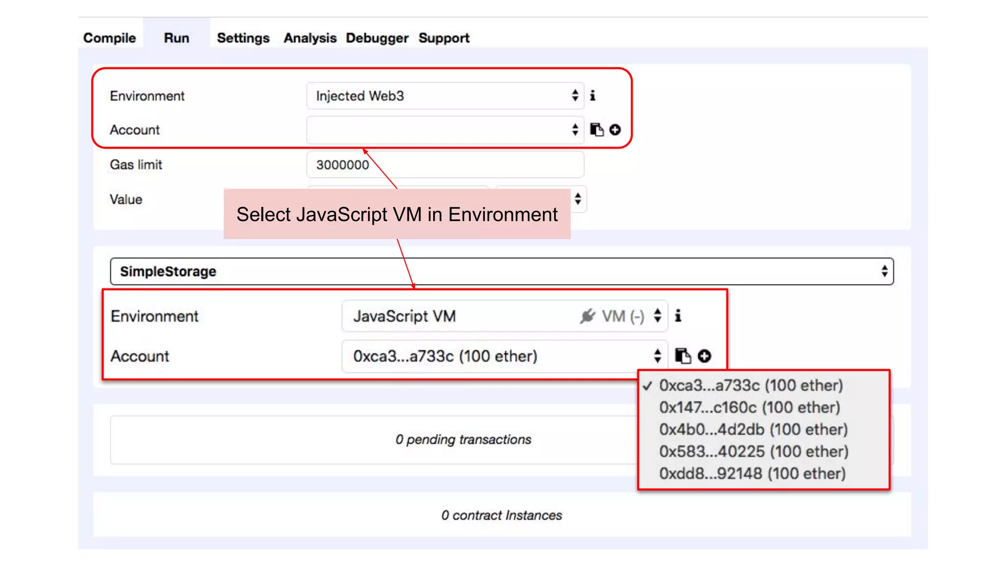 Select JavaScript VM in Environment
 