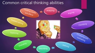 Common critical thinking abilities
Analyzing
Describing
 