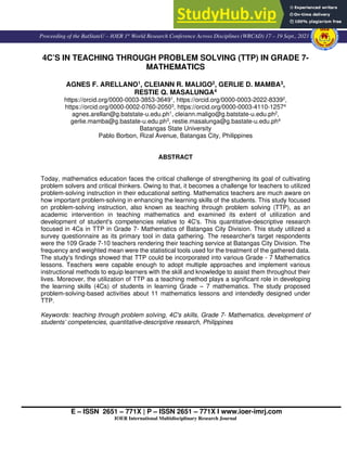 4C S IN TEACHING THROUGH PROBLEM SOLVING (TTP) IN GRADE 7-MATHEMATICS | PDF
