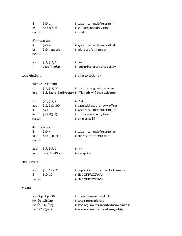 mips merge sort mips code
