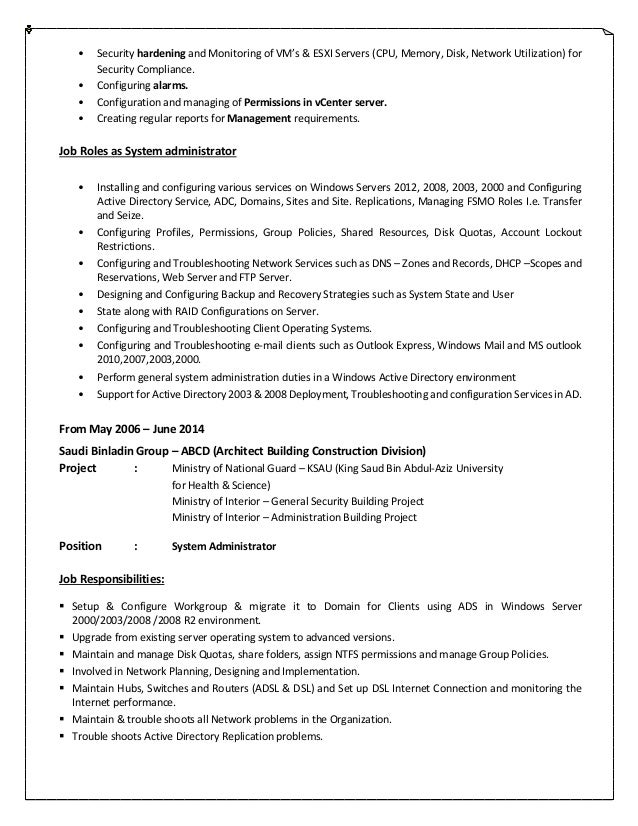 Vmware administrator resume doc image