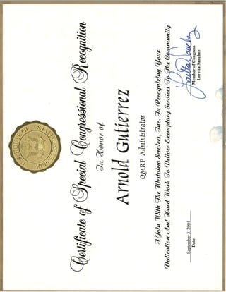 Certificate - Congresswoman Loretta Sanchez