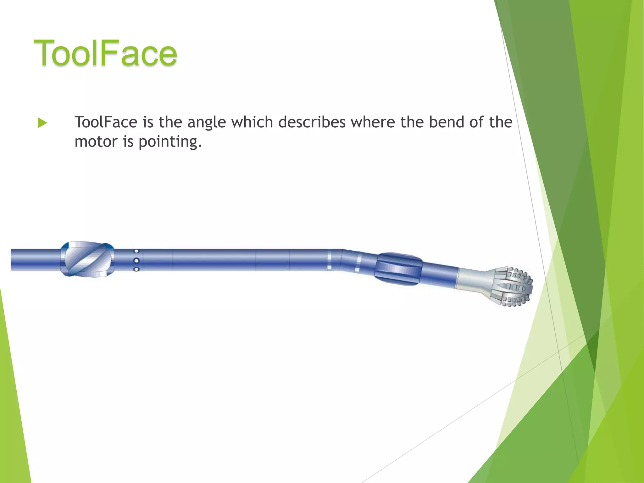 ToolFace
 ToolFace is the angle which describes where the bend of the
motor is pointing.
 