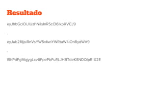 Resultado
eyJhbGciOiJIUzI1NiIsInR5cCI6IkpXVCJ9
.
eyJub21lIjoiRnVsYW5vIiwiYWRtaW4iOnRydWV9
.
IShPdPgMqjygLcv6FpePbFuRLJHBTdeKSNDQIpR-X2E
 