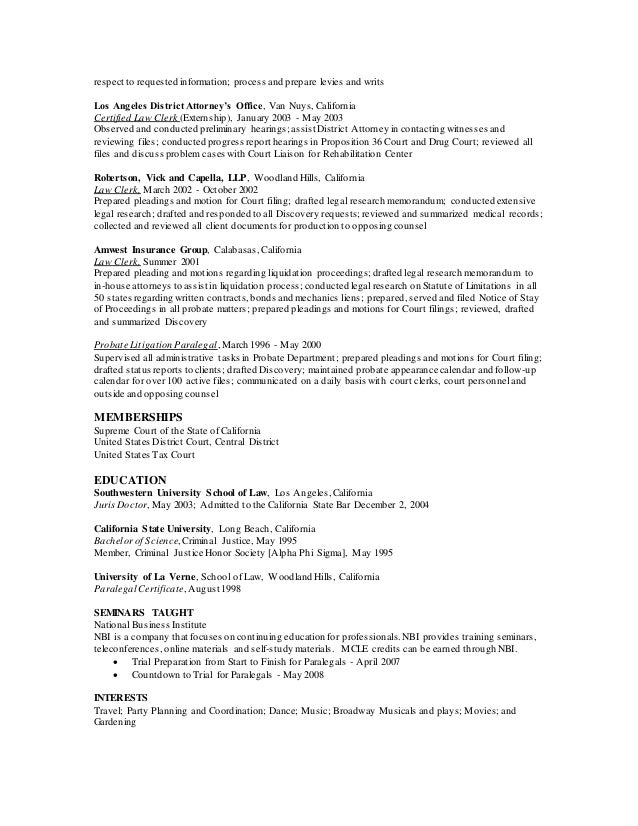 District attorney law clerk resume