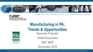 Manufacturing in PA:
Trends & Opportunities
Kenneth P Voytek
Chief Economist
NIST MEP
November 2016
 