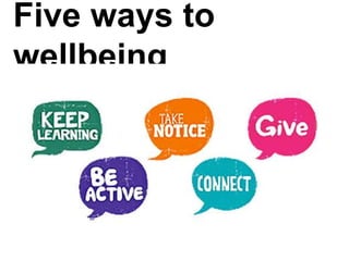 Five ways to
wellbeingConnect
Be active
Learn
Give
Take notice
 