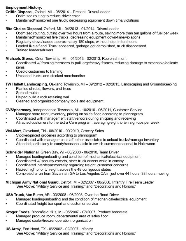 garbage truck driver resume