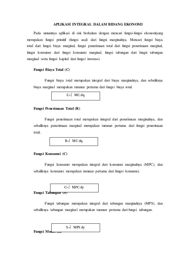 Aplikasi Integral Dalam Bidang Ekonomi