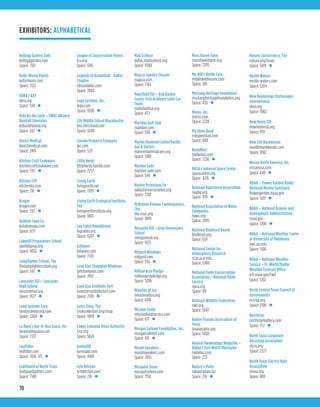 70
Kellogg Garden Soils
kellogggarden.com
Space: 7131
Kelly-Moore Paints
kellymoore.com
Space: 7122
KERA / KXT
kera.org
Space: 536 •
Kids On the Land – SWDC Alliance
Rainfall Simulator
kidsontheland.org
Space: 242 •
Kinect Medical
kinectmedical.com
Space: 2419
Kitchen Craft Cookware
kitchencraftcookware.com
Space: 7151 •
Kitchen LTO
kitchenlto.com
Space: 216 •
Kroger
kroger.com
Space: 7117 •
Kuhdoo Soap Co
kuhdoosoap.com
Space: 6131
Lakehill Preparatory School
lakehillprep.org
Space: 9032 •
Lamplighter School, The
thelamplighterschool.org
Space: 247 •
Lancaster ISD – Lancaster
High School
lancasterisd.org
Space: 9127 •
Land Systems Corp
landsystemscorp.com
Space: 2204 •
La Raye’s Bar-B-Que Sauce, Inc
larayesbbqsauce.net
Space: 7337
LeafFilter
leaffilter.com
Space: 7014, 515 •
LeafGuard of North Texas
leafguardgutters.com
Space: 7148
League of Conservation Voters
lcv.org
Space: 6116
Legends of Basketball - Dallas
Chapter
nbrpadallas.com
Space: 7060
Lego Systems, Inc.
lego.com
Space: 9330 •
Life Middle School Waxahachie
lms.lifeschools.net
Space: 4240
Lincoln Property Company
lpc.com
Space: 529
Little Herds
littleherds.tumblr.com
Space: 7257
Living Earth
livingearth.net
Space: 7105 •
Living Earth Ecological Institute,
The
livingearthinstitute.org
Space: 1803
Log Cabin Republicans
logcabin.org
Space: 6207 •
Loliware
loliware.com
Space: 7120
Lone Star Champion Windows
getchampion.com
Space: 7051
Lone Star Synthetic Turf
lonestarsyntheticturf.com
Space: 7109 •
Lotus Shop, The
crowcollection.org/shop
Space: 1009 •
Lower Colorado River Authority
lcra.org
Space: 5824
luminAID
luminaid.com
Space: 4401
Lyfe Kitchen
lyfekitchen.com
Space: 216 •
Mad Science
dallas.madscience.org
Space: 4300
Majeza Jewelry Cleaner
majeza.com
Space: 7143
Mansfield ISD – Ben Barber
Career Tech Academy Solar Car
Team
mansfieldisd.org
Space: 472
Maridoe Golf Club
maridoe.com
Space: 530 •
Marine Mammal Center/Pacific
Gas & Electric
marinemammalcare.org
Space: 5108
Mariner Sails
mariner-sails.com
Space: 540 •
Market Provisions Co
dallasfarmersmarket.org
Space: 7201
McKinney Avenue Contemporary,
The
the-mac.org
Space: 1809
Mesquite ISD – Gray Elementary
School
mesquiteisd.org
Space: 9125
Milgard Windows
milgard.com
Space: 556 •
Million Acre Pledge
millionacrepledge.org
Space: 5206
Miracles of Joy
miraclesofjoy.org
Space: 6318
Mission Foods
missionfoodservice.com
Space: 671 •
Morgan Safenet Foundation, Inc.
morgansafenet.com
Space: 431 •
Morph Speakers
morphspeakers.com
Space: 7055
Mosquito Steve
mosquitosteve.com
Space: 7150
Moss Haven Farm
mosshavenfarm.org
Space: 7205
Mr. Bill’s Kettle Corn
mrbillskettlecorn.com
Space: 385
Mustang Heritage Foundation
mustangheritagefoundation.org
Space: 420 •
Mxros, Inc.
mxros.com
Space: 2228
My Open Road
myopenroad.com
Space: 4101
NadaMoo!
nadamoo.com
Space: 7236 •
NASA / Johnson Space Center
spacecenter.org
Space: 4216 •
National Apartment Association
naahq.org
Space: 1110 •
National Association of Water
Companies
nawc.org
Space: 2405
National Biodiesel Board
biodiesel.org
Space: 659
National Center for
Atmospheric Research
ncar.ucar.edu
Space: 5906
National Parks Conservation
Association – National Parks
Service
npca.org
Space: 119
National Wildlife Federation
nwf.org
Space: 5607
Native Prairies Association of
Texas
texasprairie.org
Space: 5820
Natural Awakenings Magazine –
Dallas / Fort Worth Metroplex
nadallas.com
Space: 233
Nature’s Plate
naturesplate.biz
Space: 216 •
Nature Conservancy, The
nature.org/texas
Space: 5819 •
Nestlé Waters
nestle-waters.com
Space: 5204
New Beginnings Orphanages
International
nboi.org
Space: 7062
New Home ISD
newhomeisd.org
Space: 9111
New Life Hardwoods
newlifehardwoods.com
Space: 1002
Nissan North America, Inc.
nissanusa.com
Space: 640 •
NOAA – Flower Garden Banks
National Marine Sanctuary
flowergarden.noaa.gov
Space: 5101 •
NOAA – National Oceanic and
Atmospheric Administration
noaa.gov
Space: 5100 •
NOAA – National Weather Center
at University of Oklahoma
nwc.ou.edu
Space: 5100
NOAA – National Weather
Service – Ft. Worth/Dallas
Weather Forecast Office
srh.noaa.gov/fwd
Space: 5102
North Central Texas Council of
Governments
nctcog.org
Space: 2106 •
NorthStar
northstarbattery.com
Space: 757 •
North Texas Corporate
Recycling Association
ntcra.org
Space: 2227
North Texas Electric Auto
Association
nteaa.org
Space: 800
EXHIBITORS: ALPHABETICAL
 